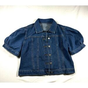 Unbranded Women Medium Wash Short Puff Sleeve Denim Jacket Cropped Trucker S
